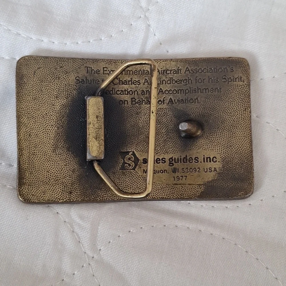Vintage 1977 Charles Lindbergh Commemorative Tour Brass Belt Buckle